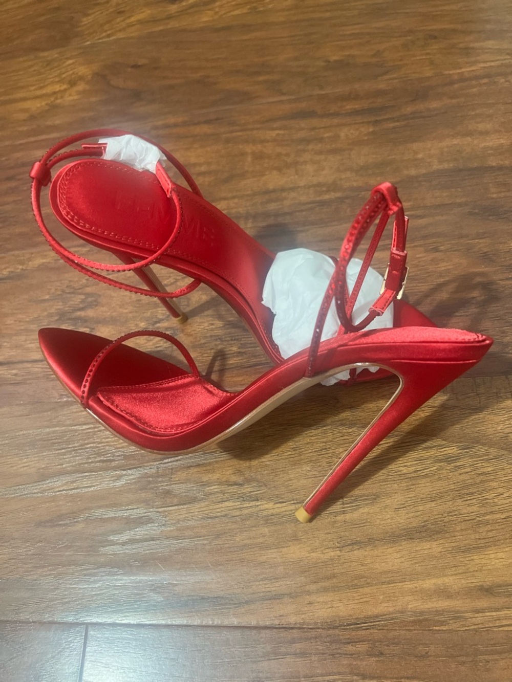 Red Satin Stiletto Ankle-Strap Sandals